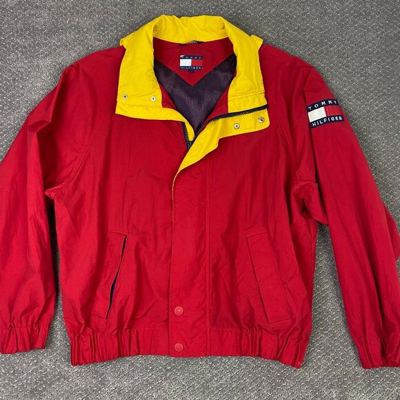 Vintage 90s Tommy Hilfiger Jacket Men's Medium Oversized Patch Logo FlagSailing - Picture 2 of 16